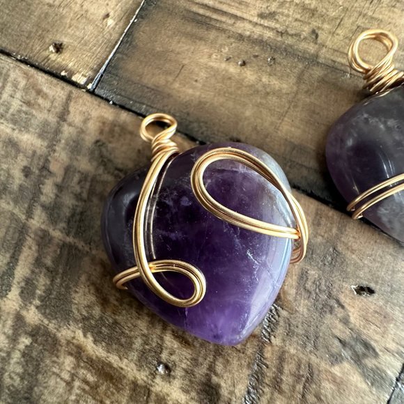 Natural Amethyst Wire Wrapped Heart Pendant - Wire Wrapped - Picture 2 of 8